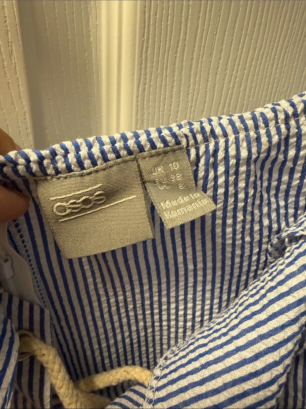 ASOS Blue Striped Off-Shoulder Ruffle Dress - Picture 2 of 3